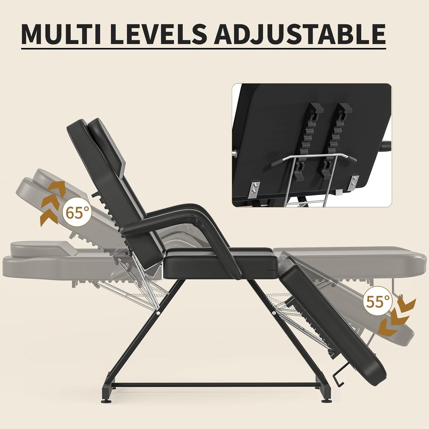 🖤 Beauty Style Camilla Estética Negra 3 Posiciones – Profesional, Reclinable y Ergonómica