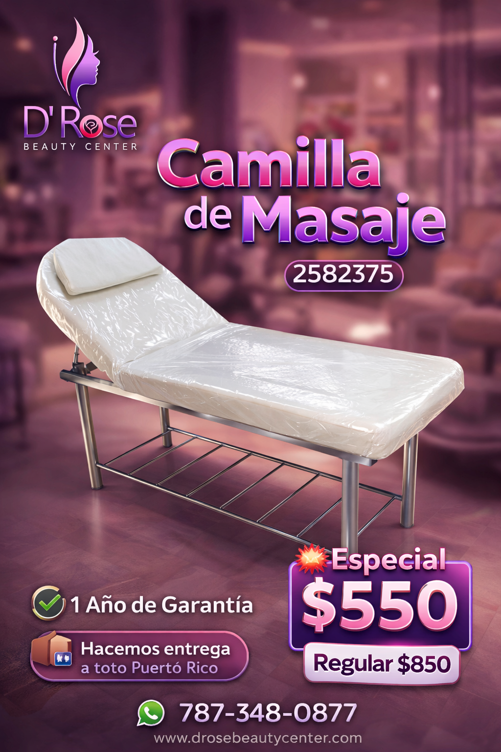 🖤✨ Camilla de Masaje Profesional Blanca – 2 Posiciones (2582375) | Estética, Spa & Tatuajes ✨🖤