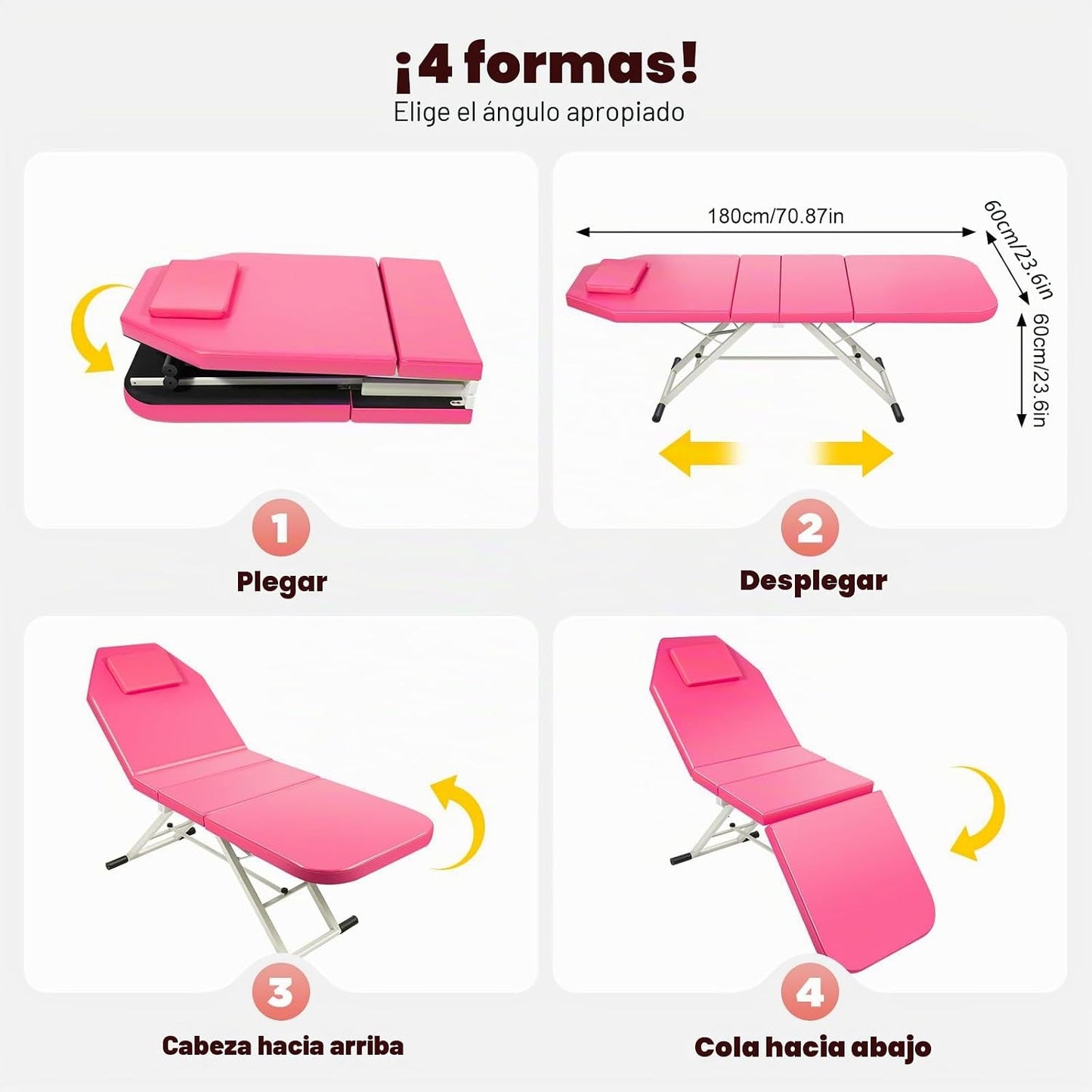 Beauty Style Camilla Estética Plegable Rosa con Respaldo Ajustable – 2582378