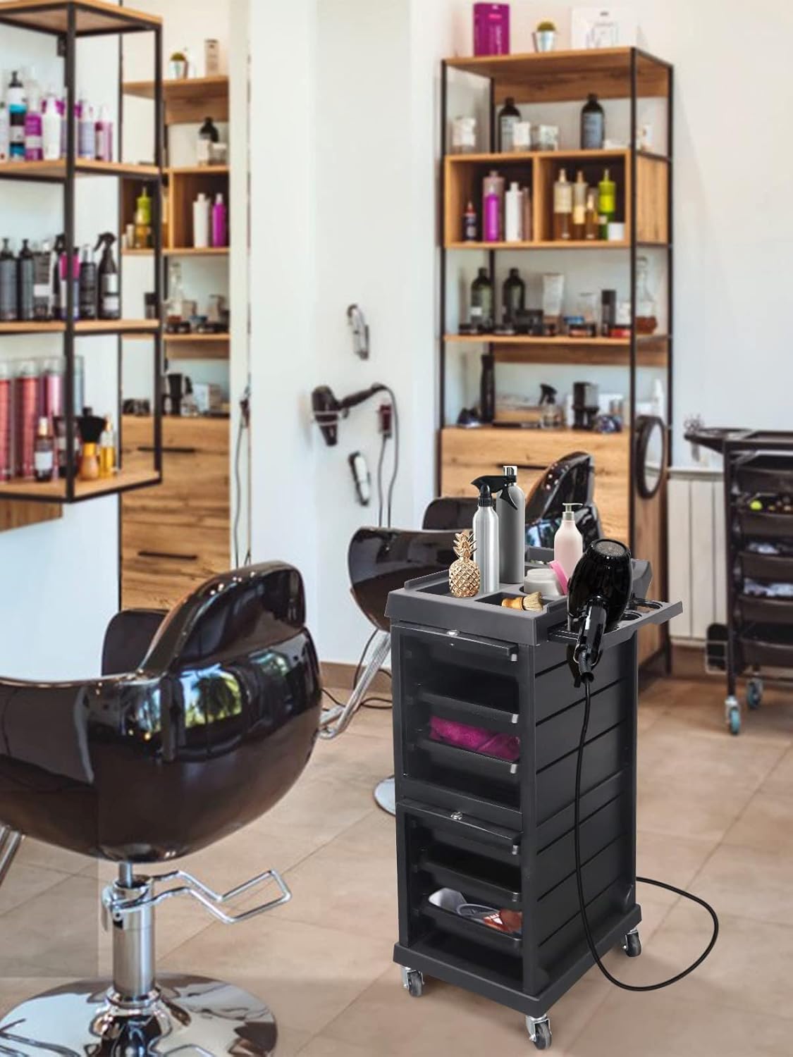 🖤 Beauty Style – Carrito Auxiliar Marco para Estilista o Barbero (2588019) | 6 Cajones + Cerradura de Seguridad