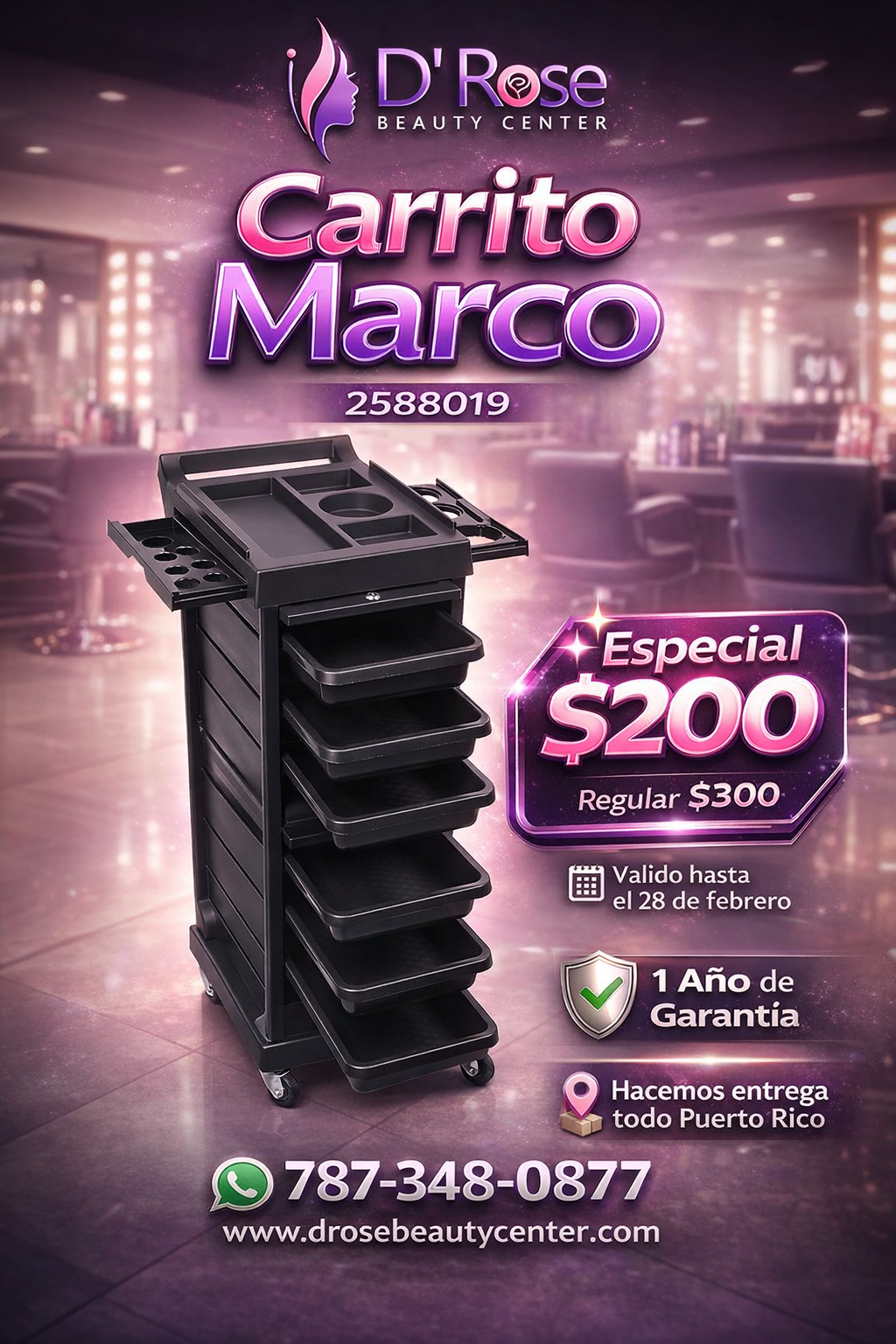 🖤🔒 Carrito Auxiliar Marco Beauty Style 2588019 – Seguridad, Organización y Estilo Profesional 🔒🖤
