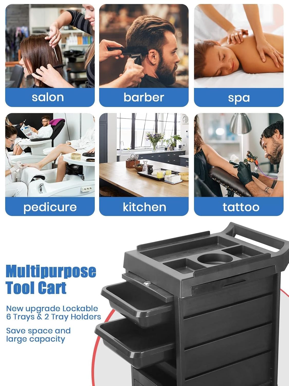 🖤 Beauty Style – Carrito Auxiliar Marco para Estilista o Barbero (2588019) | 6 Cajones + Cerradura de Seguridad