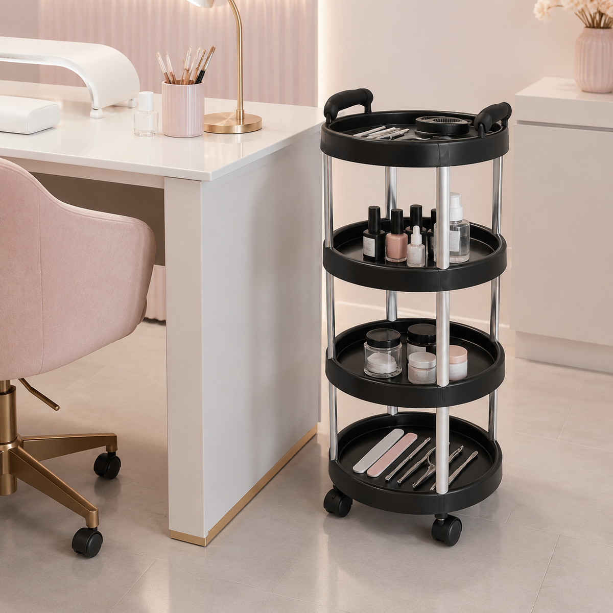 Carrito Auxiliar Linda Beauty Style 2588026 Negro de 4 Niveles