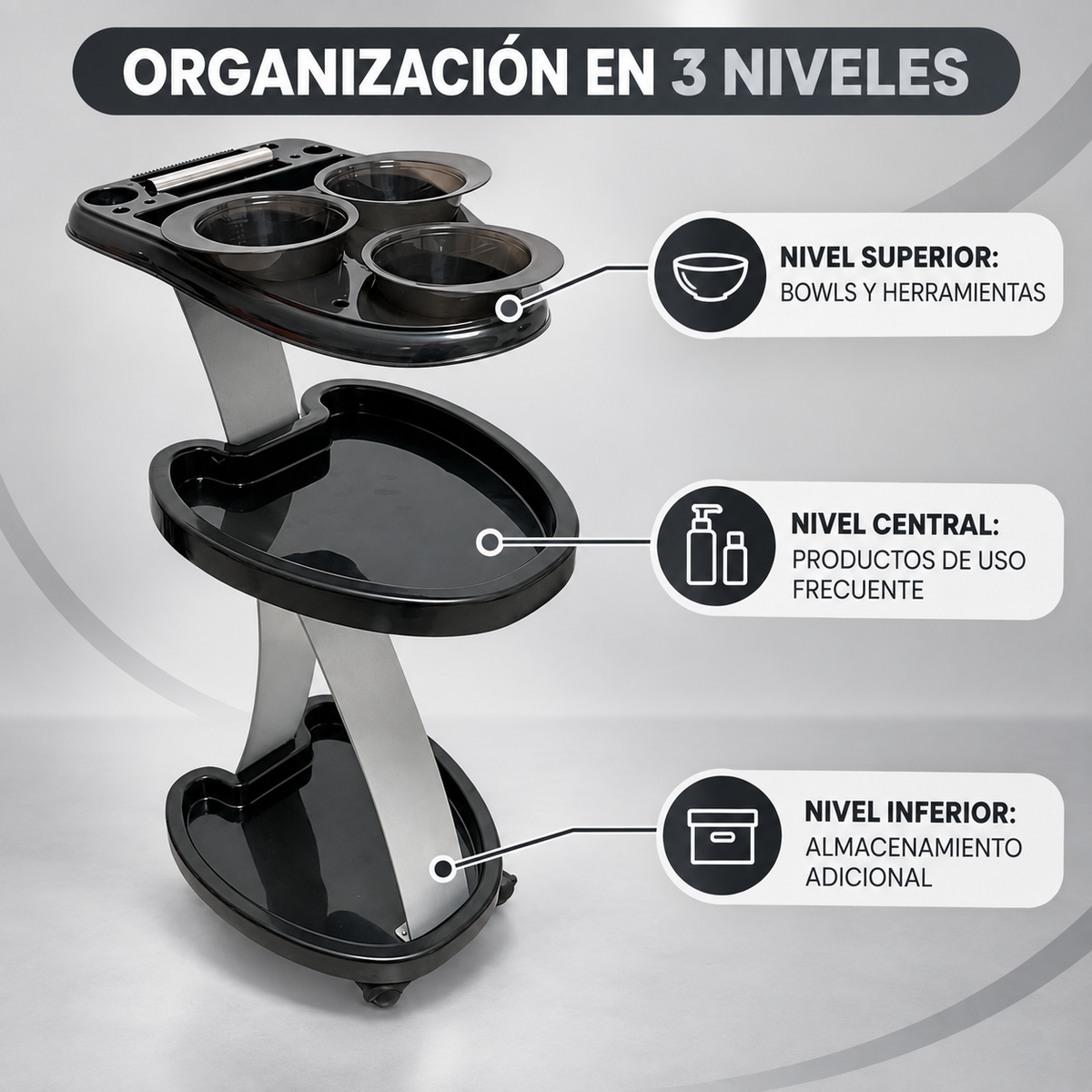 Beauty Style Carrito Auxiliar Fiona de 3 Niveles 2588038