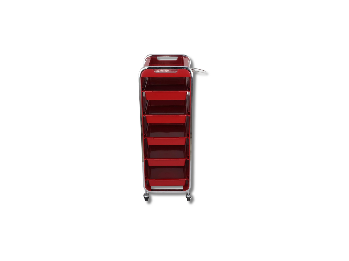 Carrito Auxiliar Jazz Beauty Style 2588041 – Carrito Profesional Rojo con 6 Bandejas y Soporte para Secador