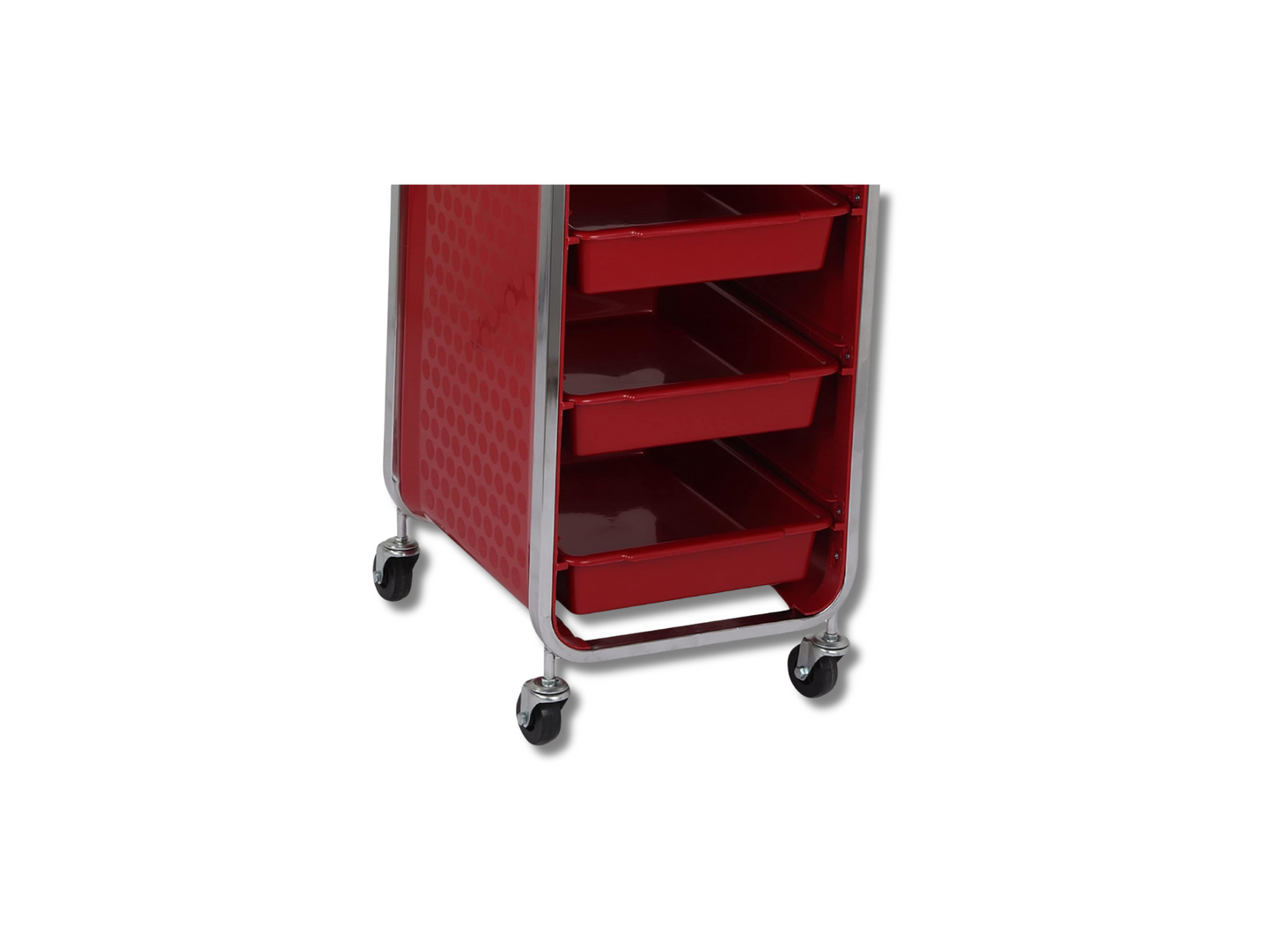 Carrito Auxiliar Jazz Beauty Style 2588041 – Carrito Profesional Rojo con 6 Bandejas y Soporte para Secador