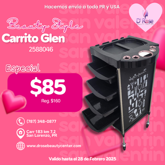 Beauty Style Carrito Auxiliar Glen Para Estilista o Barbero Color Negro con Blanco 2588046
