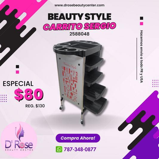 Beauty Style Carrito Auxiliar Sergio Para Estilista o Barbero Color Gris con Rojo 2588048