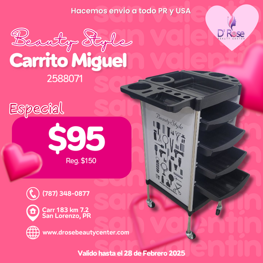 Beauty Style Carrito Auxiliar Miguel Para Estilista o Barbero Color Negro y Blanco 2588071