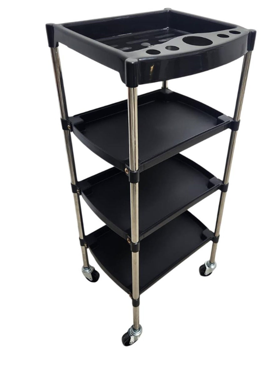 Carrito Auxiliar Mateo Beauty Style 2588078 – Carrito Profesional Negro de 4 Bandejas para Salón y Barbería