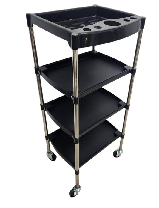 Carrito Auxiliar Mateo Beauty Style 2588078 – Carrito Profesional Negro de 4 Bandejas para Salón y Barbería