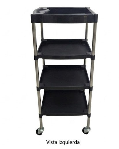 Carrito Auxiliar Mateo Beauty Style 2588078 – Carrito Profesional Negro de 4 Bandejas para Salón y Barbería