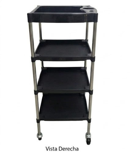 Carrito Auxiliar Mateo Beauty Style 2588078 – Carrito Profesional Negro de 4 Bandejas para Salón y Barbería
