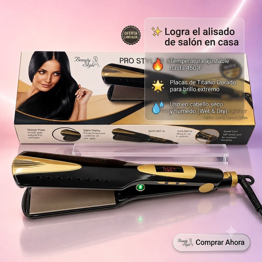 Beauty Style Plancha Pro Styler Gold Titanium Wet & Dry 2” 450°F 0904120