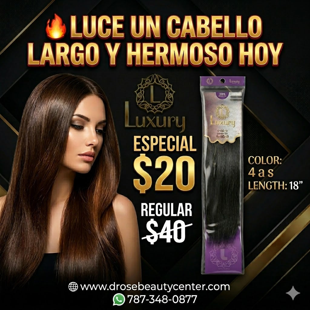Luxury 100% Human Hair Style Extensión de Cabello Color 4AS 18"