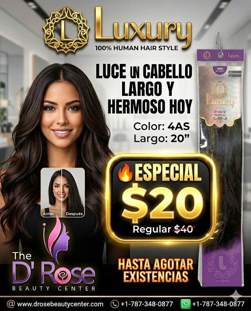 Luxury 100% Human Hair Style Extensión Color 4AS 20"