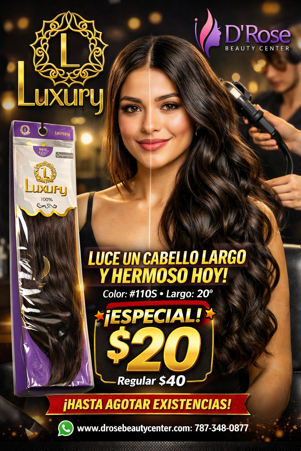 Luxury Extensión de Cabello Human Hair Style Color 110S 20"