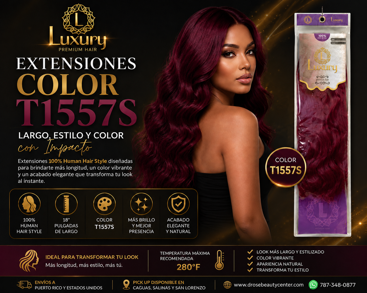 Luxury 100% Human Hair Style Extensión de Cabello Color T1557S 18"