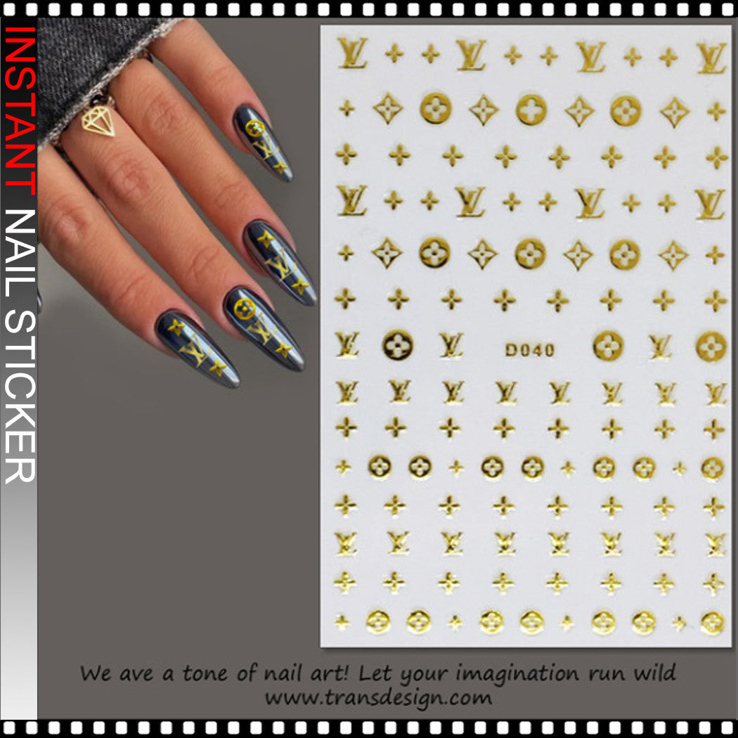 Flower Nail Art Decals D040 – Stickers Dorados para Uñas