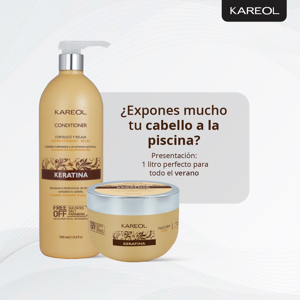 Kareol Keratina Kit 2 Piezas Shampoo y Acondicionador 1L para Cabello Seco y Dañado