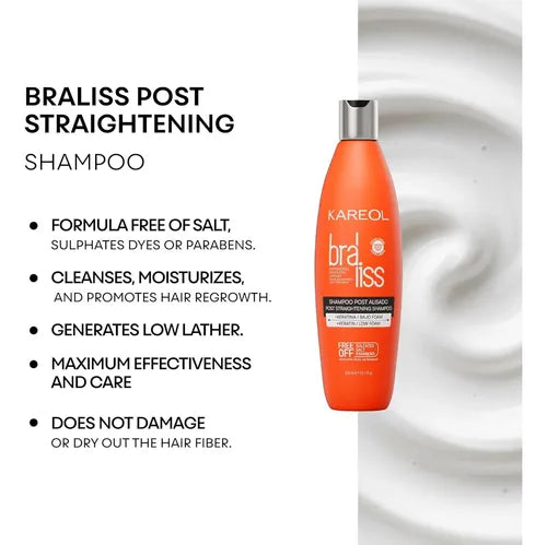Kareol Bra-Liss Shampoo Post Alisado 4.2oz – Sin Sulfatos, Sal ni Parabenos