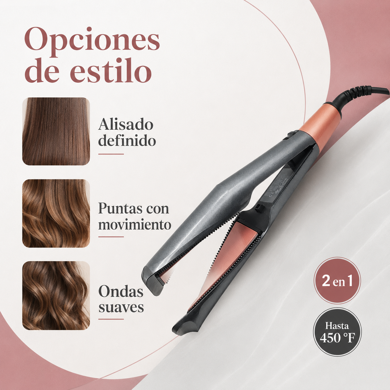 Beauty Style Curl & Straight Plancha 2 en 1 hasta 450 °F 0904100