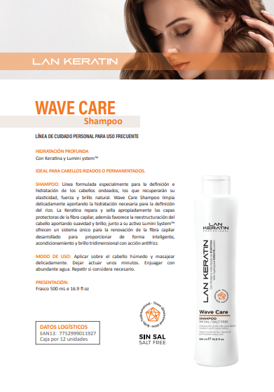 LAN KERATIN Wave Care Kit 3 Piezas Sin Sal – Shampoo, Acondicionador y Mascarilla