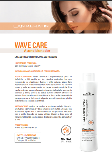 LAN KERATIN Wave Care Kit 3 Piezas Sin Sal – Shampoo, Acondicionador y Mascarilla