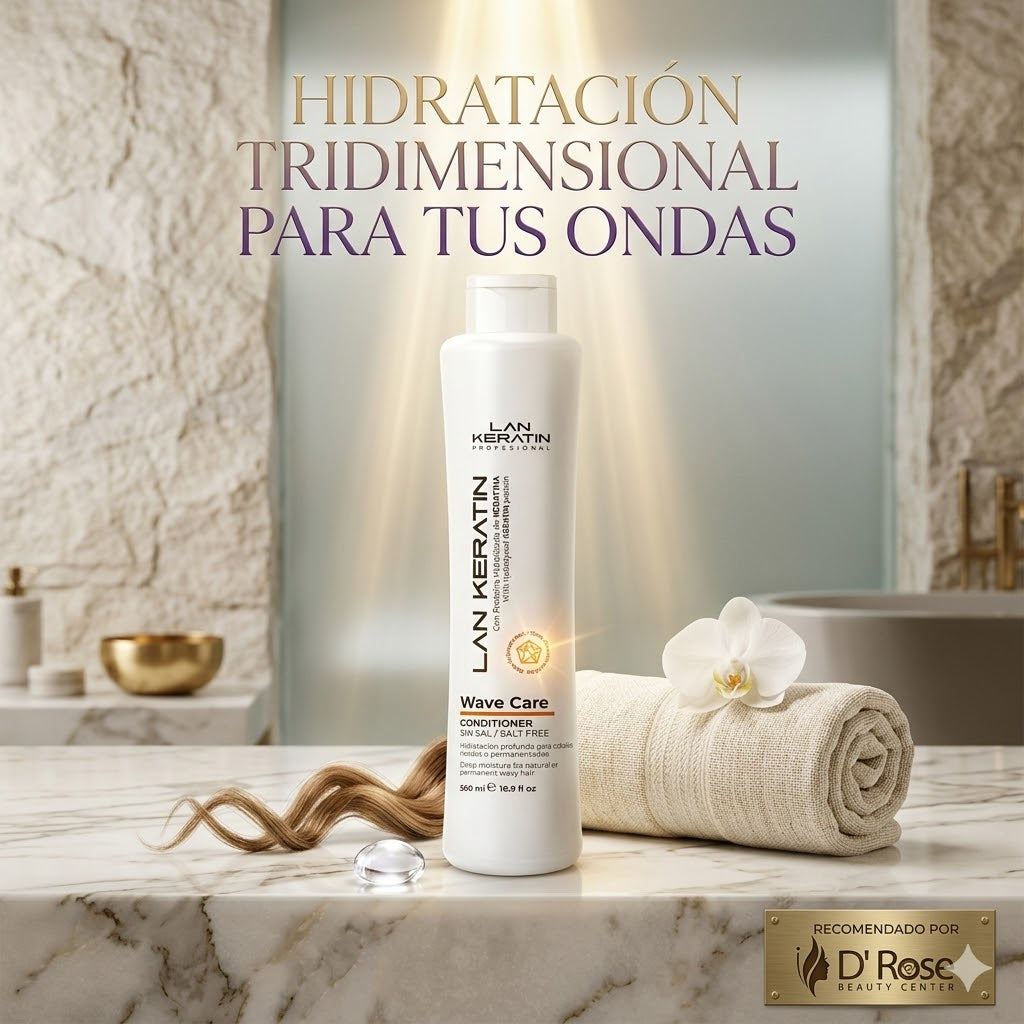 LAN Keratin Wave Care Acondicionador Sin Sal 16.9 oz – Cabello Ondulado, Rizado o Permanentado