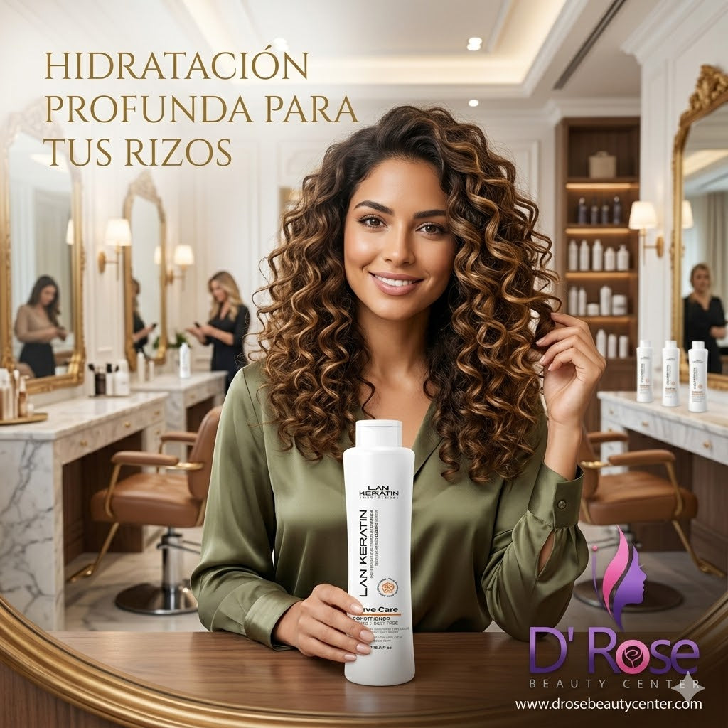 LAN Keratin Wave Care Acondicionador Sin Sal 16.9 oz – Cabello Ondulado, Rizado o Permanentado