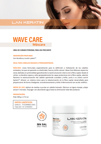 LAN KERATIN Wave Care Kit 3 Piezas Sin Sal – Shampoo, Acondicionador y Mascarilla