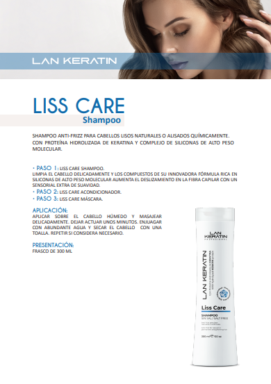 LAN KERATIN Liss Care Kit 3 Piezas Sin Sal – Shampoo, Acondicionador y Mascarilla