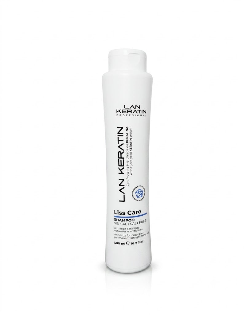 LAN KERATIN Liss Care Shampoo Sin Sal 16.9 oz – Antifrizz para Cabello Liso
