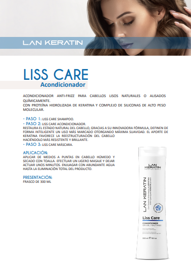 LAN KERATIN Liss Care Kit 3 Piezas Sin Sal – Shampoo, Acondicionador y Mascarilla