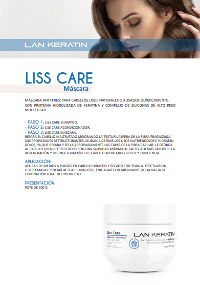 LAN KERATIN Liss Care Kit 3 Piezas Sin Sal – Shampoo, Acondicionador y Mascarilla