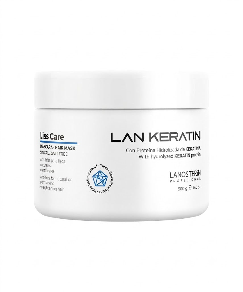 LAN KERATIN Liss Care Mascarilla Sin Sal 17.6 oz – Nutrición Profunda y Control Antifrizz