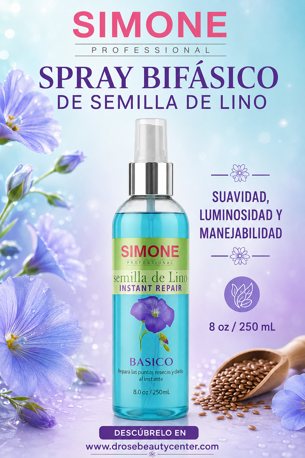 Simone Professional Linoseeds Spray Bifásico Instant Repair 8 oz