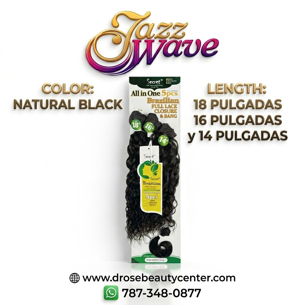 ✨ Extensiones Secret Brazilian All in One 5pcs Jerry Curl – Cabello Humano Natural (14”-18”) ✨