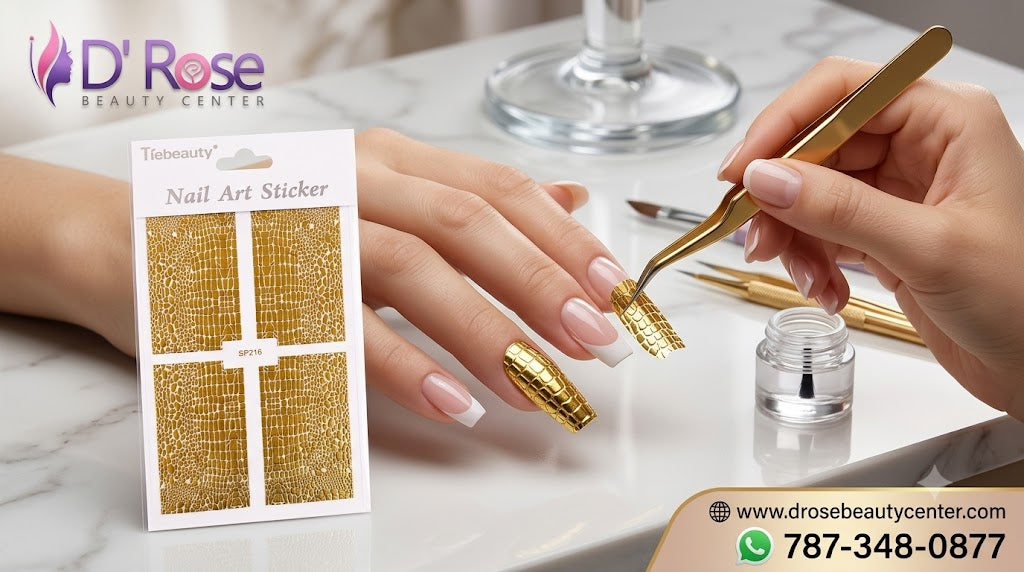Tiebeauty Nail Art Stickers Dorados Efecto Cocodrilo para Uñas SP216