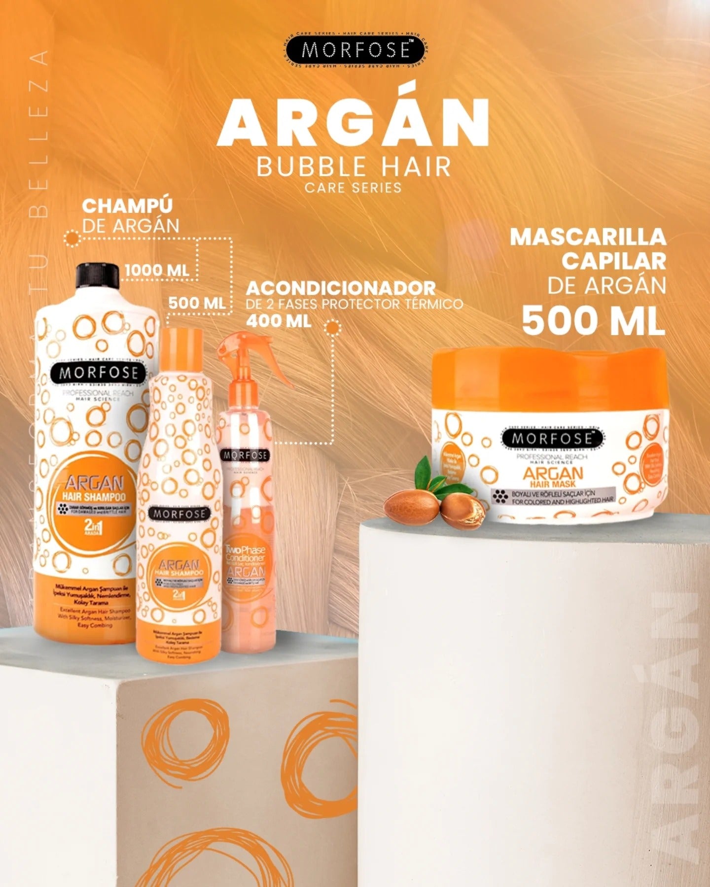 MORFOSE PROFESSIONAL ARGAN OIL HAIR KIT 3PC – Shampoo 500ml + Hair Mask 250ml + Two Phase Conditioner 7.4oz (MAK3)