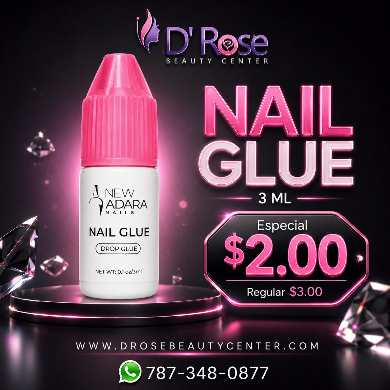 New Adara Nails Nail Glue Drop Glue 0.1 oz / 3 ml para Aplicación de Uñas
