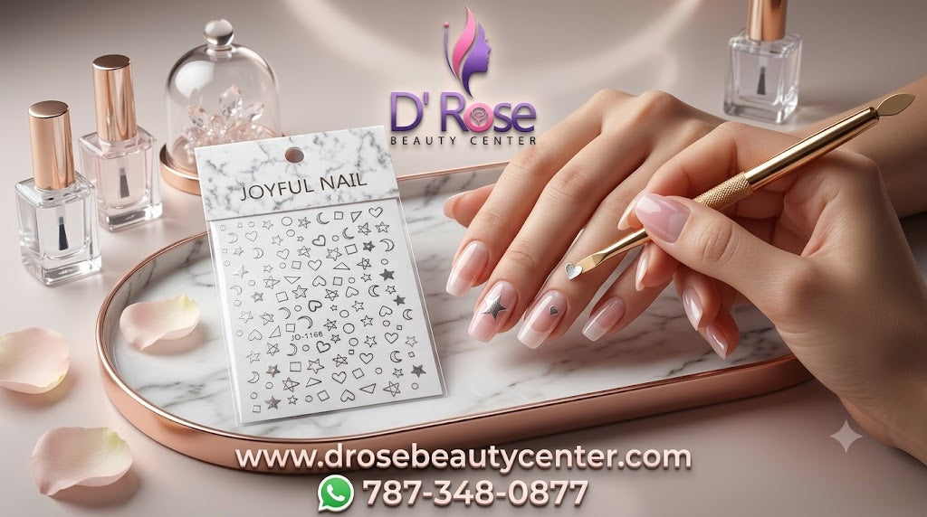 Joyful Nail Stickers 3D para Uñas Estrellas, Lunas y Corazones Plateados JO-1168P
