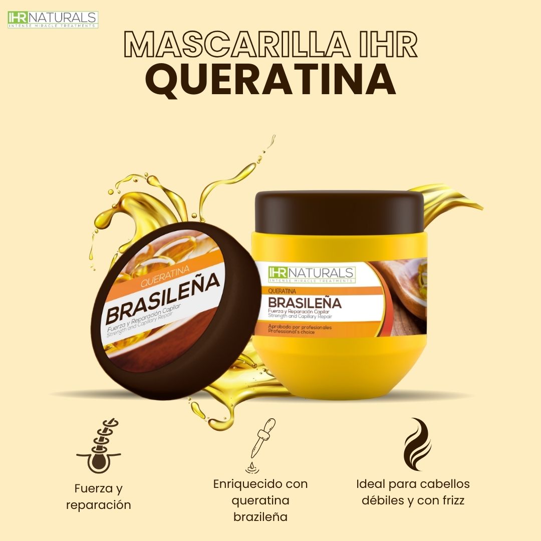 ✨🌿 Mascarilla IHR Naturals Queratina Brasileña – Fuerza y Reparación Capilar Profesional 🌿✨