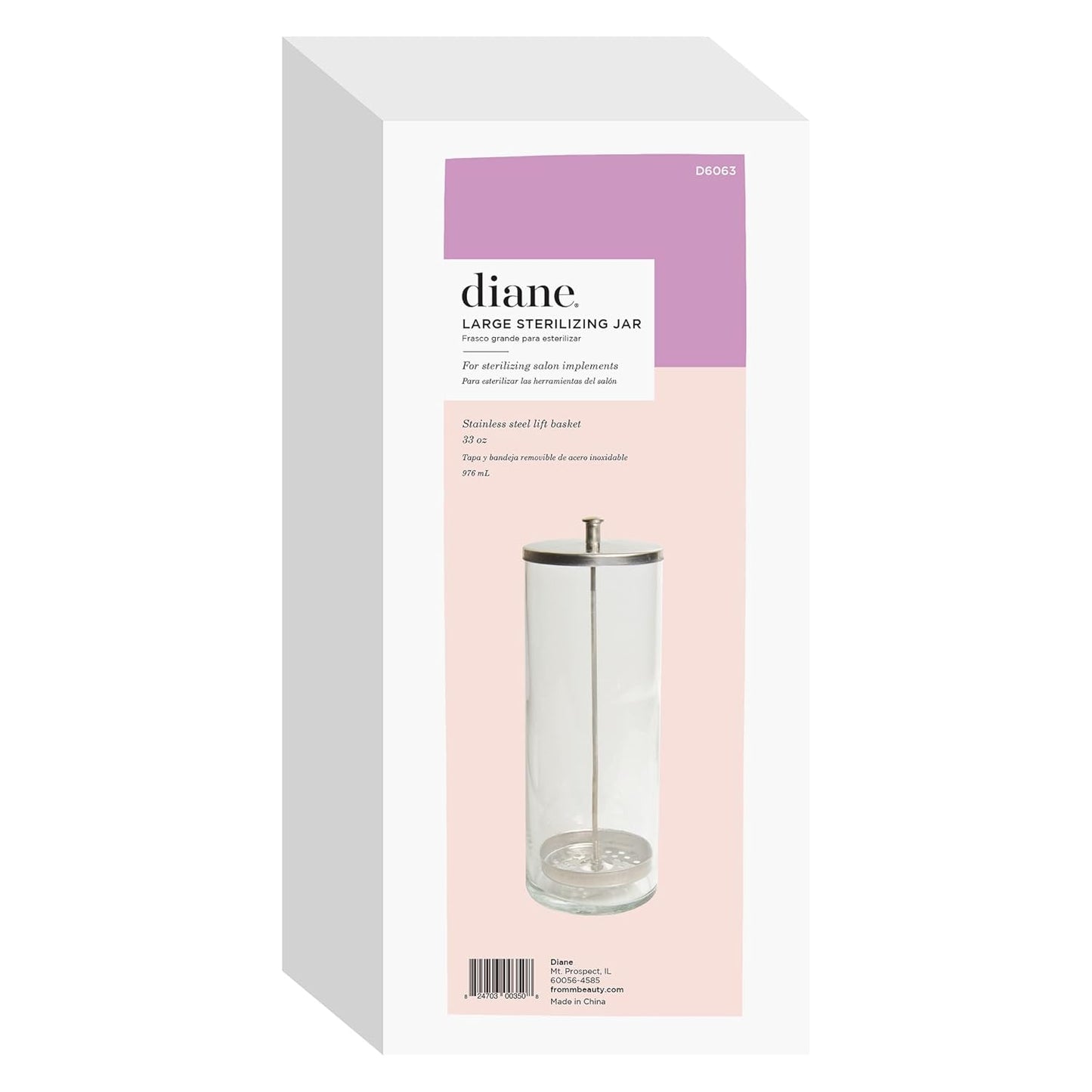 ✨ Diane Large 33 oz Sterilizing Jar D6063 – Frasco Esterilizador Grande para Herramientas de Manicura, Pedicura, Salón y Barbería