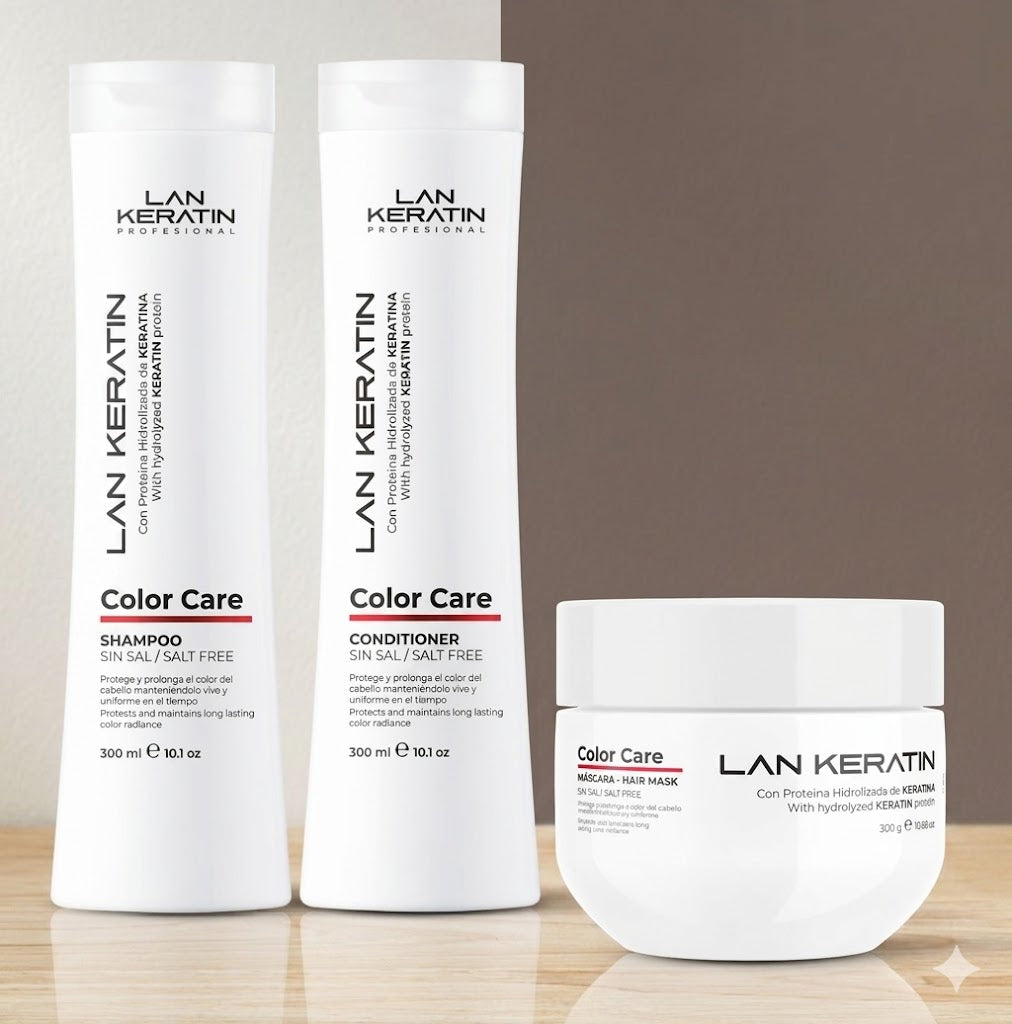 LAN KERATIN Color Care Kit 3 Piezas Sin Sal – Shampoo, Acondicionador y Mascarilla