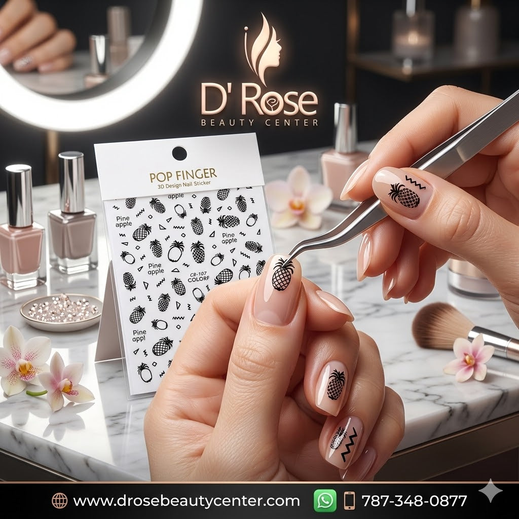 Pop Finger 3D Design Nail Stickers CB-107 – Piñas en Blanco y Negro