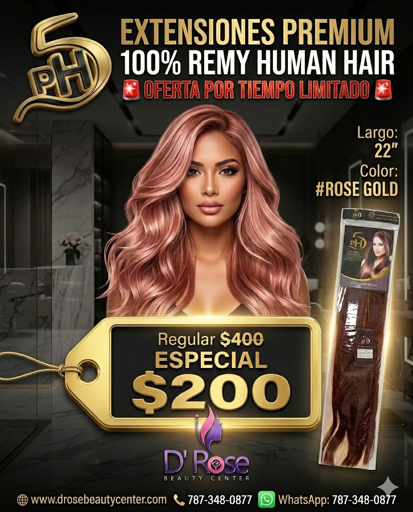 ✨ Extensiones PH5 Silky Straight 22” Color Rose Gold – 100% Remy Human Hair Premium ✨
