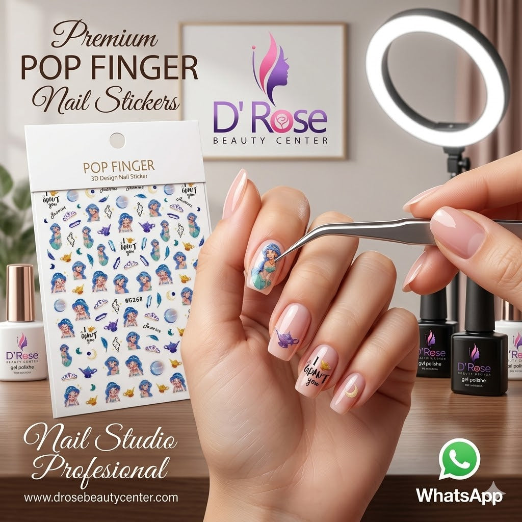 Pop Finger 3D Design Nail Stickers WG268 – Princesa, Lámparas Mágicas y Fantasía Azul