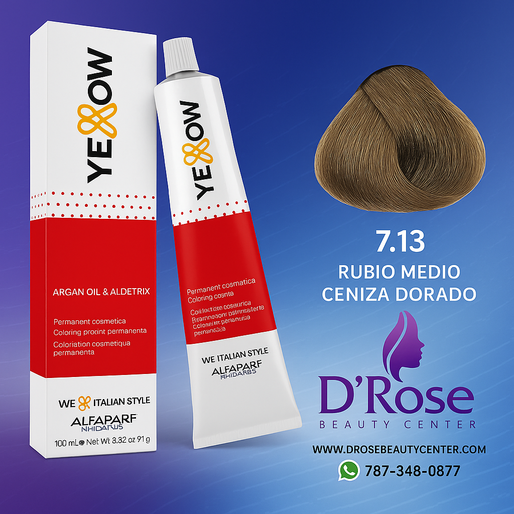 Yellow Tinte 7.13 Rubio Medio Ceniza Dorado 100ml