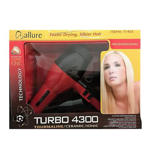 Allure Turbo 4300 Tourmaline Ceramic Ionic Hair Blow Dryer 2000 Watts Rojo/Negro